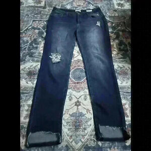 Kensie Jeans Distressed Mid-Rise Knockout  Skinny Ankle Jeans Blue Women 12/32